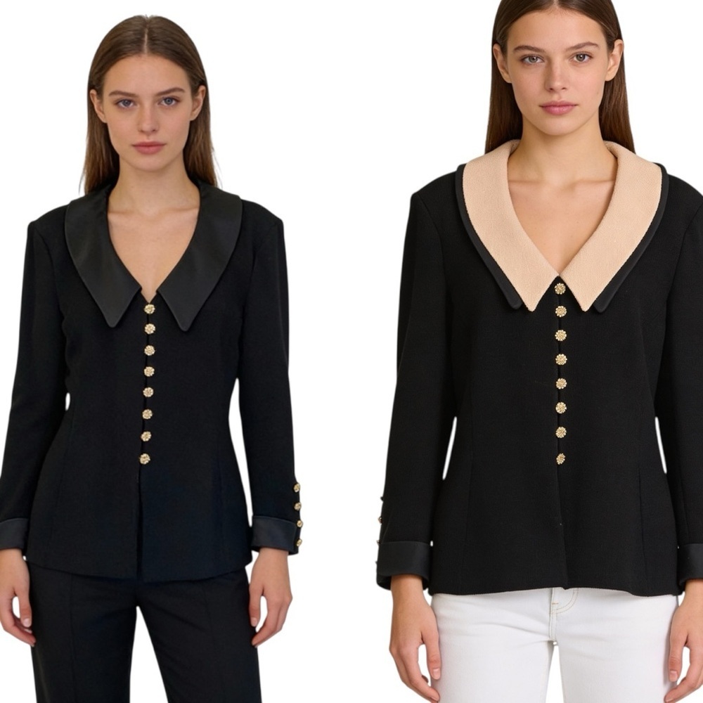 ST. JOHN EVENING Santana Knit Triple Style Rhinestone Button Cardigan Size 12